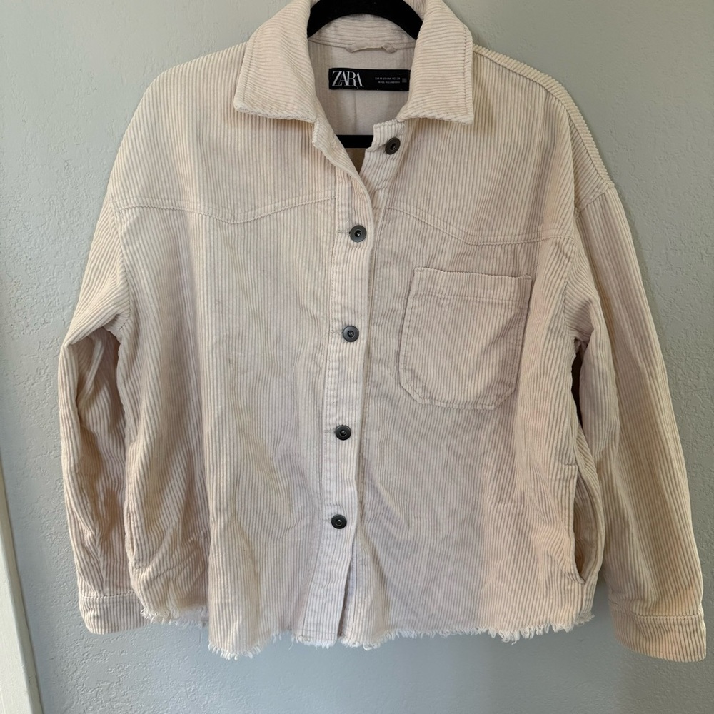 Cream button down textured shacket